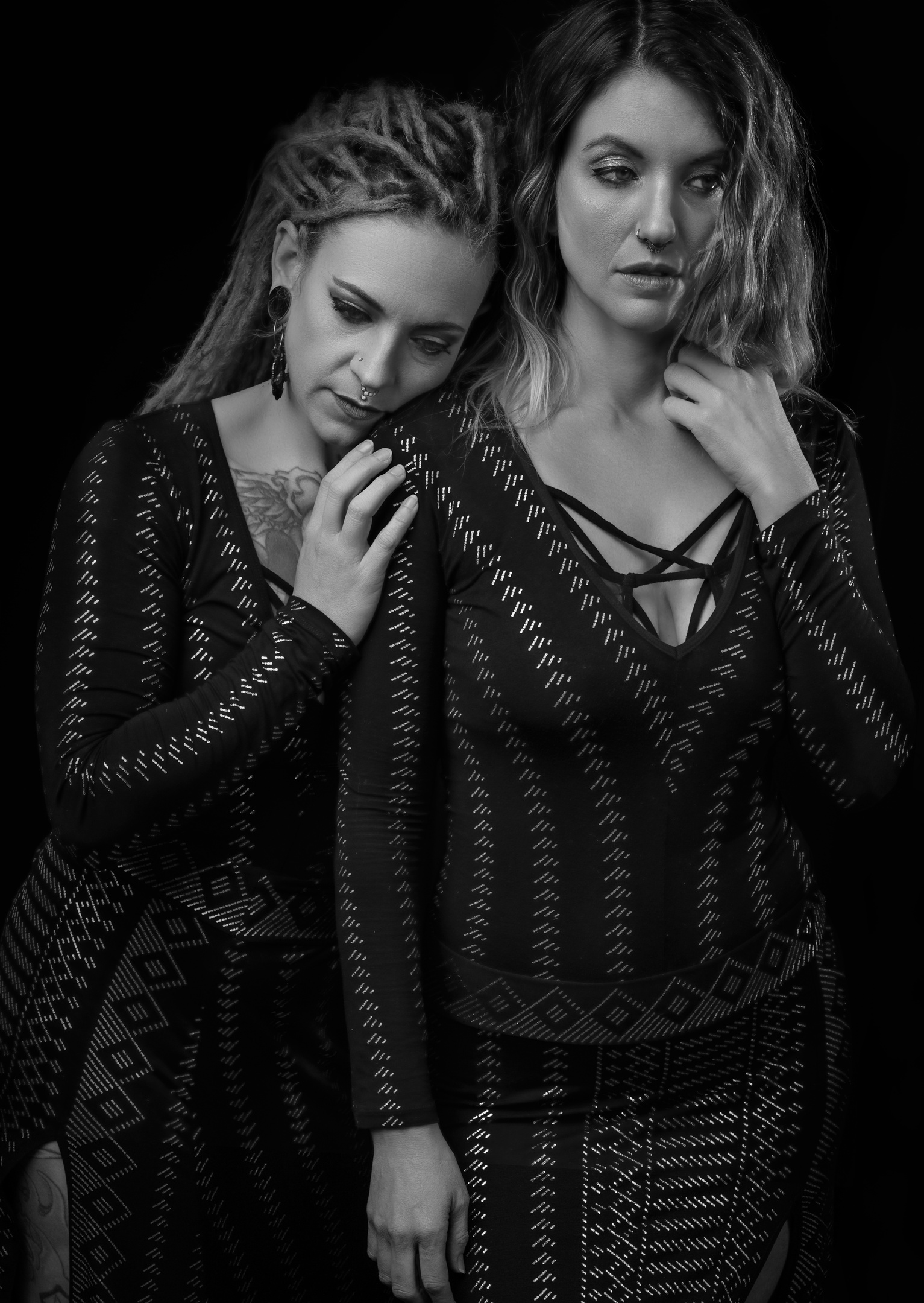 Black and white portrait of two women